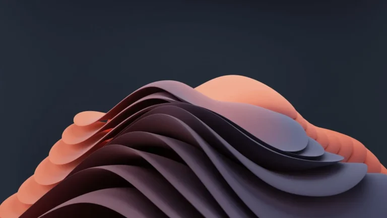 Abstract 3D render of layered waves in peach and violet