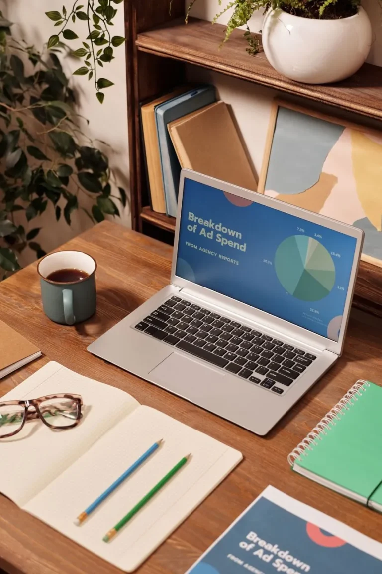 Laptop showing an ad spend breakdown chart